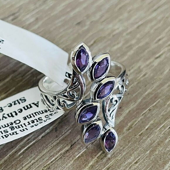 Amethyst Sterling Silver Scroll Swirl Cutout Ring 8 - Picture 3 of 6